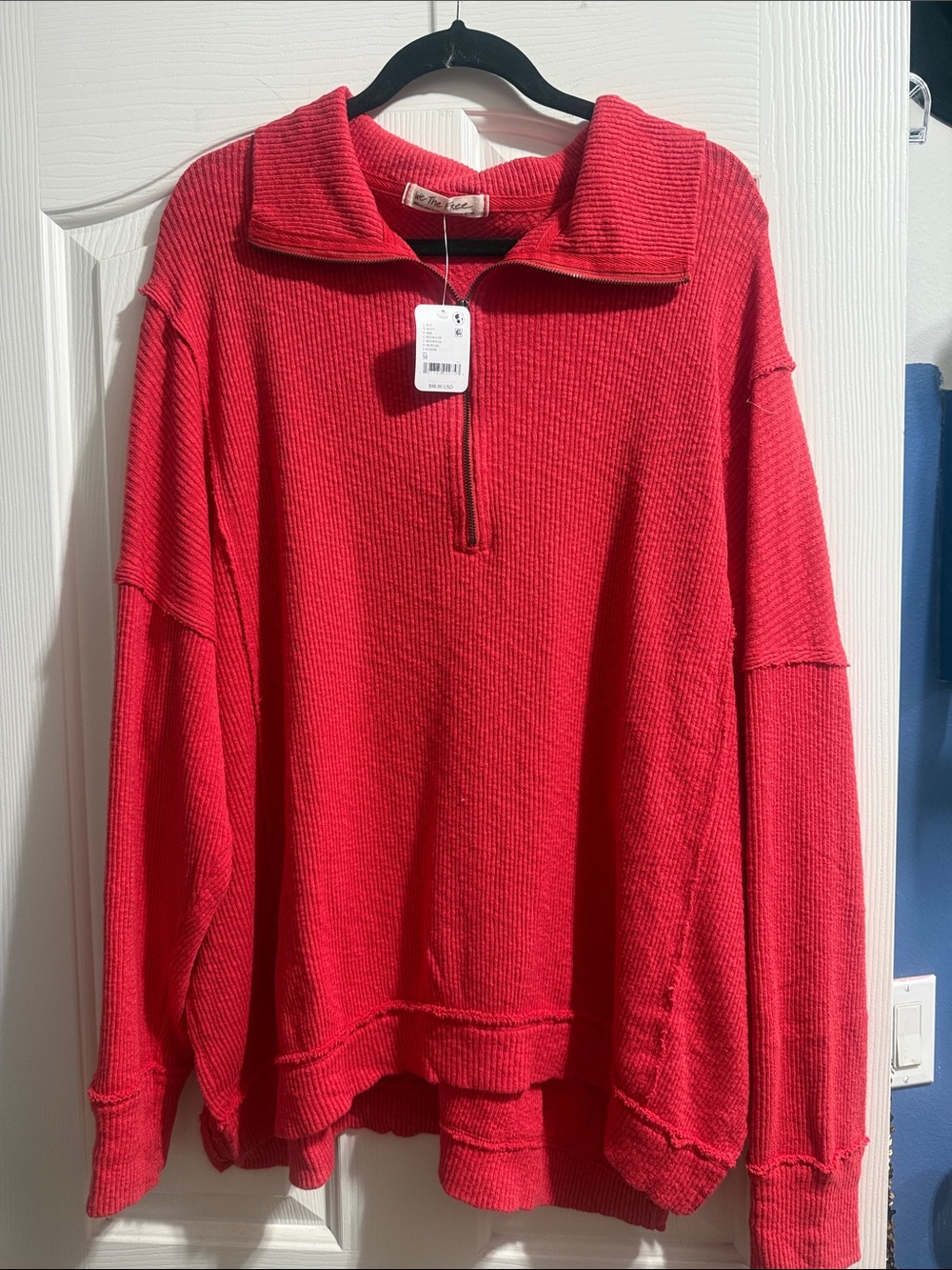 Free People Vibrant Red Half-Zip Pullover